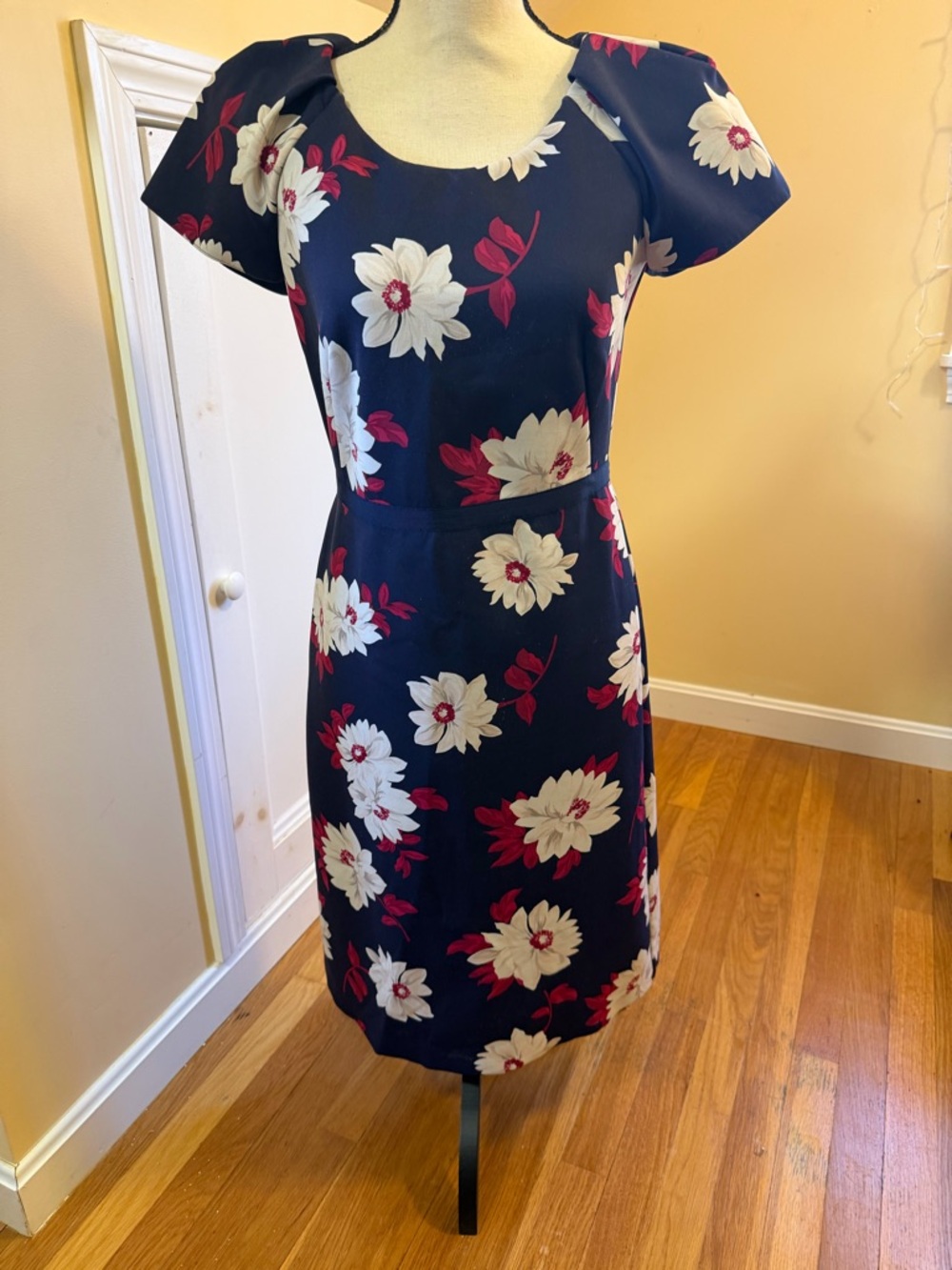 Draper James Navy Floral Midi Dress with Pink and Cream Blooms